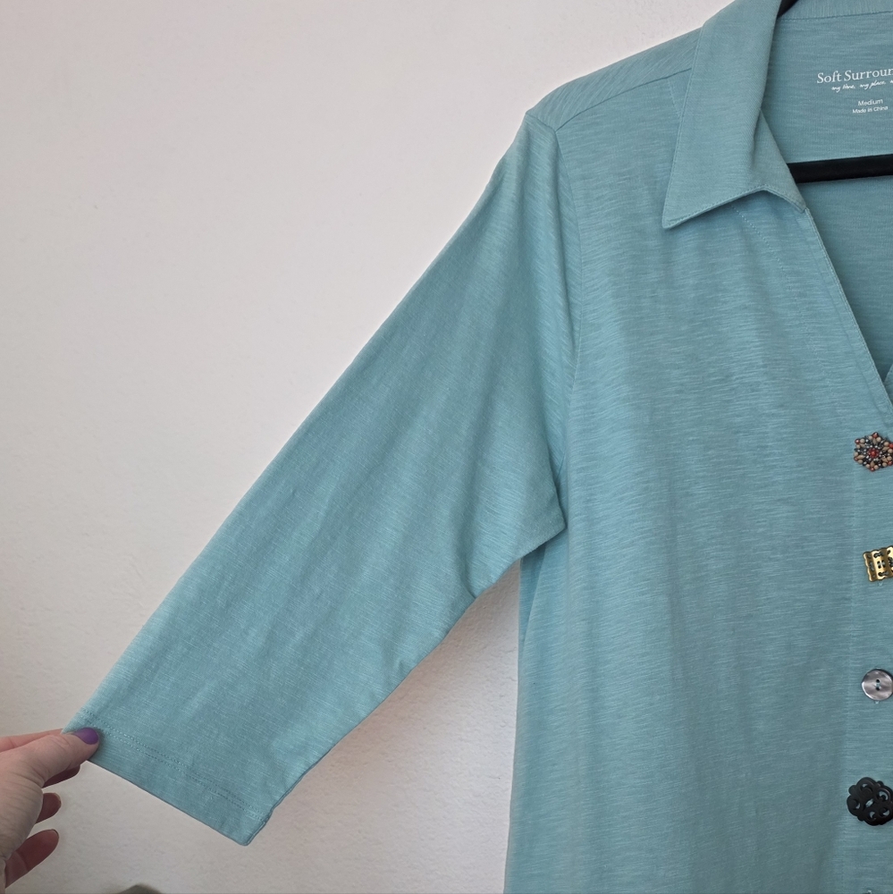 Soft Surroundings Danielle Blue Mixed Button Cott… - image 5